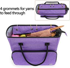 img 4 attached to 🧶 YARWO Knitting Crochet Bag, Yarn Storage Tote Bag for WIP Projects, Yarn Skeins, Crochet Hooks and Knitting Needles, Purple - Bag Only, Patented Design