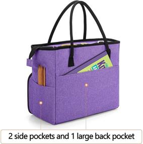 img 2 attached to 🧶 YARWO Knitting Crochet Bag, Yarn Storage Tote Bag for WIP Projects, Yarn Skeins, Crochet Hooks and Knitting Needles, Purple - Bag Only, Patented Design