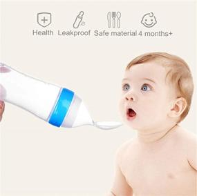 img 2 attached to 🍼 Gaodear Soft Silicone Baby Food Feeder with Dispensing Spoon - Squeeze Bottle for Solid Food (Blue, 90ml)