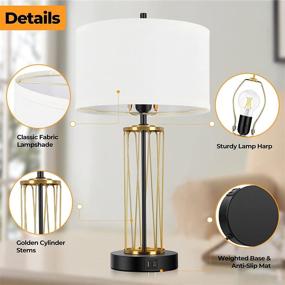 img 3 attached to 🛋️ Modern Touch Control Bedside Table Lamps Set of 2 for Bedroom with USB Ports – 3-Way Dimmable, Black Nightstand Reading Desk Lamps with Fabric Shades and Gold Accent – Perfect for Hotel Living Room – Includes LED Bulbs