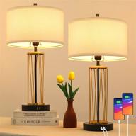 🛋️ modern touch control bedside table lamps set of 2 for bedroom with usb ports – 3-way dimmable, black nightstand reading desk lamps with fabric shades and gold accent – perfect for hotel living room – includes led bulbs логотип