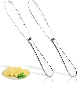 img 4 attached to 🧈 SONGTIY 2 Pack Stainless Steel Butter Spreader Knife, 3 in 1 Multi-Function Butter Curler & Spreader with Serrated Edge - Ideal for Butter, Cheese, Jams, Jelly - Great Merry Christmas Gift