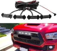 🔦 enhanced grill led lights kit (4 pcs) with upgraded harness & fuse for 2016-2018 toyota tacoma trd pro grille (aftermarket, black shell, white light) logo