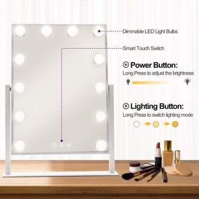 img 3 attached to 💄 Large Hollywood Makeup Mirror with Lights - Lighted Vanity Mirror with 3 Colors, 12 Dimmable LED Bulbs, Smart Touch Control, 360° Rotation, Plug-in Cosmetic Dressing Tabletop Mirror - Beauty Mirrors