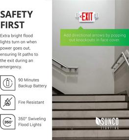 img 2 attached to 🚪 Sunco Lighting LED Exit Signs with Emergency Lights - Adjustable Two Head LED with Backup Battery - 120-277V - Hard Wired Emergency Combo Light - Commercial Grade - Fire Resistant (UL 94V-0) - 6 Pack