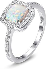 img 4 attached to 💍 Milacolato 925 Sterling Silver White Opal Rings - Sparkling Fire Opal & Cubic Zirconia Halo Engagement Rings with Gift Box - October Birthstone Jewelry for Women