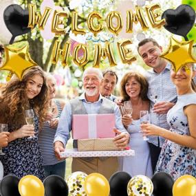 img 1 attached to 🎈 Набор баннеров из шаров Ultimate Lnlofen Welcome Home: 39 штук золотых шаров с надписью Welcome Home, фольгированные занавески и многое другое для невероятного семейного вечеринки!