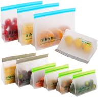 👜 nikaka reusable food storage bags 10 pack - fda grade, stand up reusable freezer bags (3 reusable sandwich bags, 4 reusable snack bags, 3 reusable big bags) - leakproof, eco-friendly логотип