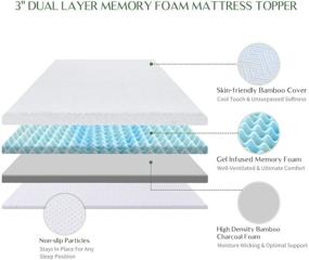 img 2 attached to 🛏️ Enhance Your Sleep with Novilla Mattress Topper Queen – 3 Inch Dual Layer Memory Foam, Cooling & Pressure Relieving, Bamboo Cover Included!