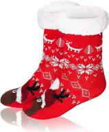 🧦 funnycokid kids' non-slip christmas slipper socks - fuzzy winter socks for boys and girls, ages 5-9 logo