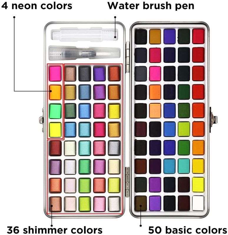 Watercolor Paint Set,50 Assorted Pigment Colors with Water Brush in Gift  Box for Kids Adults Beginners Artists 