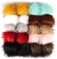 vibrant faux fox fur pom poms: 20 colorful diy fluffy balls for knitting hats, scarves, gloves, bag charms - elastic loop included logo