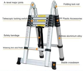img 2 attached to 🧗 Jiahe 12.5 FT Multi-Purpose Aluminum Telescoping Extension Ladder – Portable Folding A-Frame Ladder with Hinges (12.5ft Straight Line Reach, 6.25ft A-Frame Height)