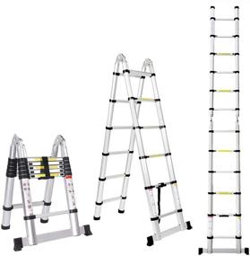 img 4 attached to 🧗 Jiahe 12.5 FT Multi-Purpose Aluminum Telescoping Extension Ladder – Portable Folding A-Frame Ladder with Hinges (12.5ft Straight Line Reach, 6.25ft A-Frame Height)