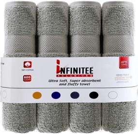 img 1 attached to Infinitee Xclusives Bath Towels Set Pack of 4 - Premium 100% Ring Spun Cotton 600 GSM - Ultra-Soft, Quick Dry & Highly Absorbent - Perfect for Daily Use, 27 x 54