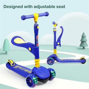 img 3 attached to 🛴 Kids Kick Scooter with Folding Seat, Flashing LED Wheels & Adjustable Heights - Navy | Age 2-13