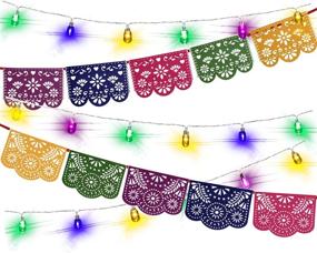 img 3 attached to 🎉 Felt Papel Picado Banner & Fun LED String Lights - Vibrant Mexican Fiesta Party Decorations for Cinco De Mayo, Taco Bout Tuesday, Birthday, Engagement Supplies