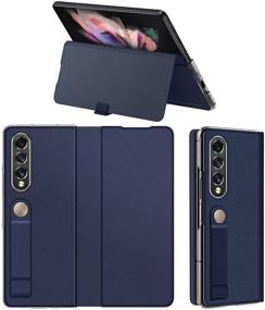 img 4 attached to 📱 CENMASO Kickstand Case for Galaxy Z Fold 3 - Magnetic Flip Leather Bumper (Blue) [2021 Version]
