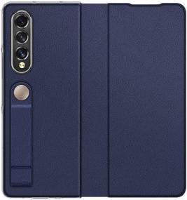 img 3 attached to 📱 CENMASO Kickstand Case for Galaxy Z Fold 3 - Magnetic Flip Leather Bumper (Blue) [2021 Version]