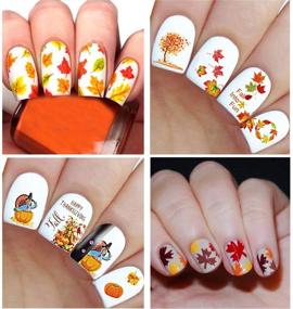 img 3 attached to 🍁 Kalolary Autumn Fall Nail Art Stickers - 12 Sheets Maple Leaves Decals, 3D Nail Stickers with Harvest Pumpkin, Sunflower, Squirrel Designs for Women, Girls, Kids - DIY Nail Design