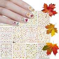 🍁 kalolary autumn fall nail art stickers - 12 sheets maple leaves decals, 3d nail stickers with harvest pumpkin, sunflower, squirrel designs for women, girls, kids - diy nail design logo