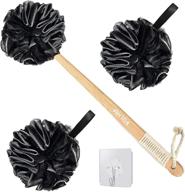 men's carbon fiber loofah sponge set + 2 shower loofahs, 1 long handled bath sponge, and metal hook for women & men logo