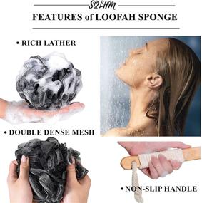 img 1 attached to Men's Carbon Fiber Loofah Sponge Set + 2 Shower Loofahs, 1 Long Handled Bath Sponge, and Metal Hook for Women & Men