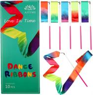 aitime 10-pack 2 meters gymnastics dance ribbons with twirling wands for kids dancing - rainbow dancer ribbons in starry sky colors, ce and en71 approved logo