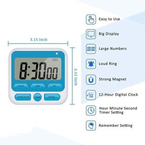 img 2 attached to ⏲️ Enhanced Digital Kitchen Timer: ON/Off Switch, 12/24 Hour Clock, Silent Counters for Cooking Games, Teachers, Office - Large LCD Display, Loud Alarm + Strong Magnet (Blue)