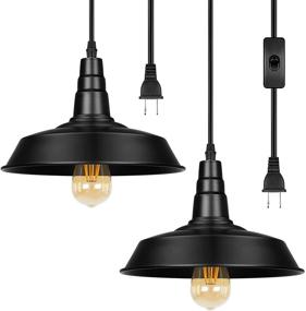 img 2 attached to DEWENWILS 2 Pack Plug in Pendant Light | Vintage Hanging Light with 15FT Plug in Cord and On/Off Switch | Metal Shade | Ideal Hanging Light Fixture for Bedroom, Kitchen Island, Living Room, Dining Table