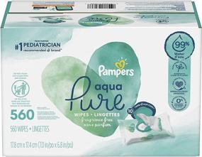 img 4 attached to 💦 Pampers Aqua Pure Sensitive Water Baby Wipes - Hypoallergenic and Unscented, 10X Pop-Top Packs, 560 Count (Packaging May Vary)