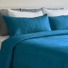 img 4 attached to 🛏️ Mezzati Bedspread Coverlet Set in Stunning Blue - Prestige Collection | Comforter Bedding Cover made of Brushed Microfiber - 3-Piece Quilt Set for King/Cal King, in Stunning Blue