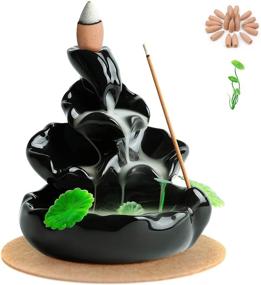 img 4 attached to 🌸 OCIOLI Waterfall Incense Burner: Lotus Flower Ceramic Holder for Home Decor & Aromatherapy with 20 Free Incense Cones