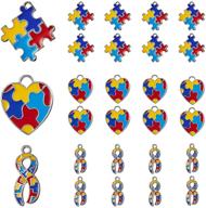 🧩 set of 24 autism awareness enamel charms: ribbon, heart, square, and puzzle shape charms for crafting jewelry, necklaces, bracelets, keychains, diy crafts, and decorations logo