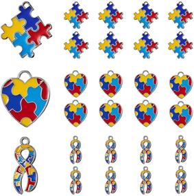 img 4 attached to 🧩 Set of 24 Autism Awareness Enamel Charms: Ribbon, Heart, Square, and Puzzle Shape Charms for Crafting Jewelry, Necklaces, Bracelets, Keychains, DIY Crafts, and Decorations