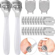 🦶 foot care tools set - includes 2 callus shaver sets with 2 callus shavers, 2 foot file heads, and 20 replacement blades - white - hard skin remover for hands and feet logo