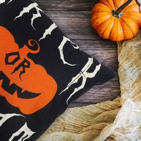 img 1 attached to 🎃 ZJHAI Halloween Pillow Covers 18x18 Inch Set of 4 - Trick or Treat Pumpkin Pillow Covers for Sofa Couch - Rustic Linen Holiday Pillow Case - Halloween Decorations Throw Pillow Covers