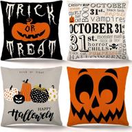 🎃 zjhai halloween pillow covers 18x18 inch set of 4 - trick or treat pumpkin pillow covers for sofa couch - rustic linen holiday pillow case - halloween decorations throw pillow covers логотип