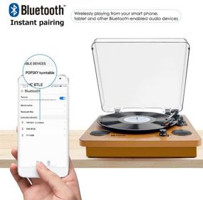 img 2 attached to 🎶 Portable Bluetooth Vinyl Record Player with Speaker - Popsky 3-Speed Turntable, Vinyl-to-MP3 Recording, 3.5mm AUX, RCA, and Headphone Jack