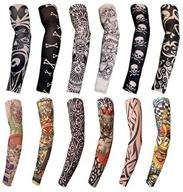 12-pack sports arm sleeves for braces, splints, and slings - tattoo sleeve seamless hand warmer for basketball, outdoor activities - sunscreen riding, cycling elbow braces for boys, men, women (random color) logo