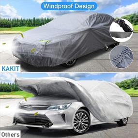 img 1 attached to 🚗 KAKIT 210D Oxford Waterproof Full Car Cover – Lightweight Car Covers for Automobiles. All-Weather Outdoor Protection with Door Zipper, Lock Straps, Storage Bag. Fits Sedan Up to 216 inches.