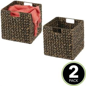 img 3 attached to Durable Hyacinth Storage Organizer Basket Bin for Closet Organization: mDesign Woven Design, 2 Pack - Black Wash