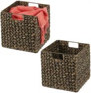 durable hyacinth storage organizer basket bin for closet organization: mdesign woven design, 2 pack - black wash logo