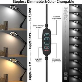 img 2 attached to 🔍 Black Magnifying Glass with Light and Stand - 5X Diopter Real Glass Lens, 12W Shadowless Ring, 3 Color Modes - Adjustable Swing Arm LED Desk Lamp for Reading, Sewing, Repair, Crafts, Close Work