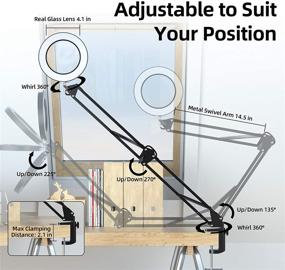 img 1 attached to 🔍 Black Magnifying Glass with Light and Stand - 5X Diopter Real Glass Lens, 12W Shadowless Ring, 3 Color Modes - Adjustable Swing Arm LED Desk Lamp for Reading, Sewing, Repair, Crafts, Close Work