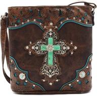 👜 western rhinestone cross leather concealed carry purse handbag women single shoulder bag with tooling - crossbody design logo