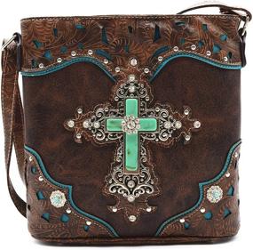 img 4 attached to 👜 Western Rhinestone Cross Leather Concealed Carry Purse Handbag Women Single Shoulder Bag with Tooling - Crossbody Design