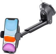 📱 secure suction cup car phone holder mount for iphone & samsung - dashboard/windshield/window compatible, ultra sticky gel pad, 4-6.8 inch cell phones, thick case & big phone friendly logo