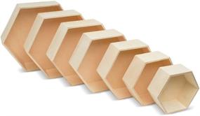 img 4 attached to 📏 Set of 7 Unfinished Wooden Hexagon Floating Shelves with Backs for Crafts and DIY Wall Décor - Modern, Geometric, Rustic, Honeycomb Design by Woodpeckers