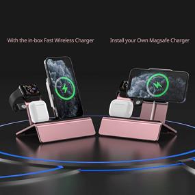 img 2 attached to Yestan Wireless Charger Stand: 3-in-1 Charging Dock for Magsafe Charger, iPhone & iWatch Series 7/SE/6/5/4/3/2/1 | Rose Gold